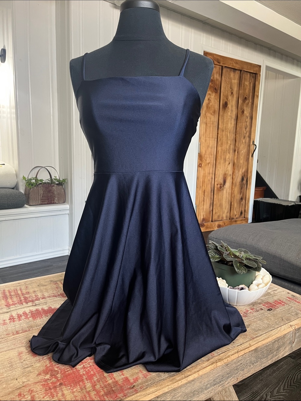 Classic Navy Square-Neck Mini Dress